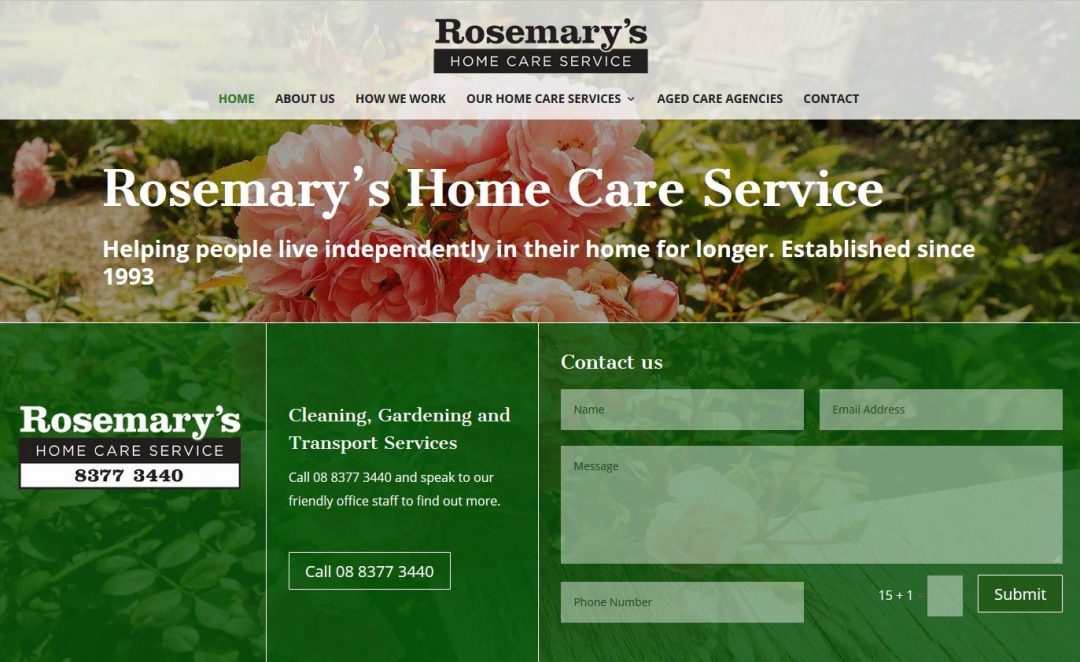 Website for Rosemary's Home Care Service in Adelaide