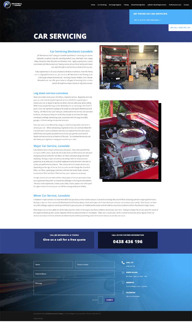 website design for jks mechanical and towing lonsdale