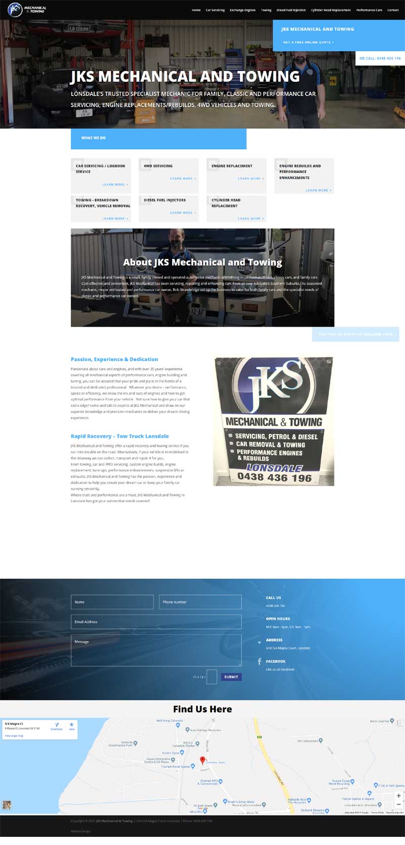 website design for jks mechanical and towing lonsdale