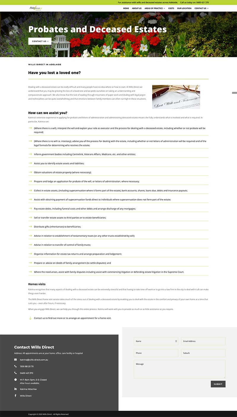 website design for home visit wills business in adelaide website design for home visit wills business in adelaide