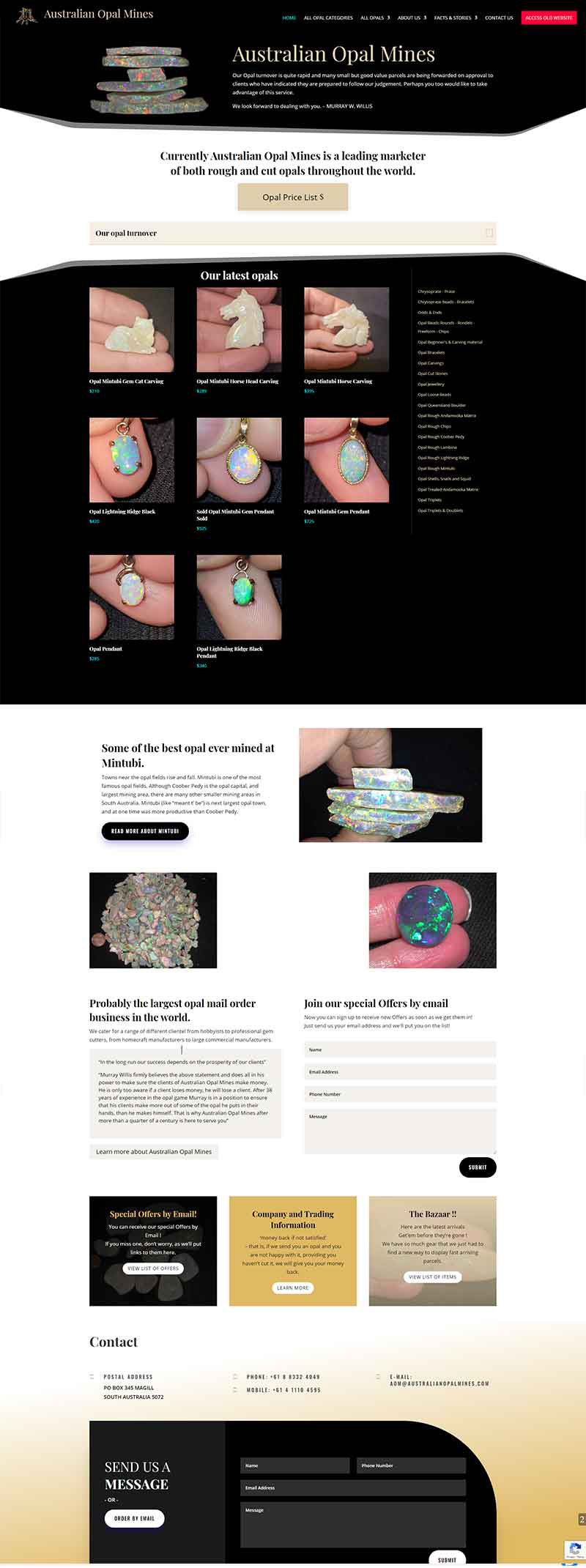 australian opal mines ecommerce website design Adelaide