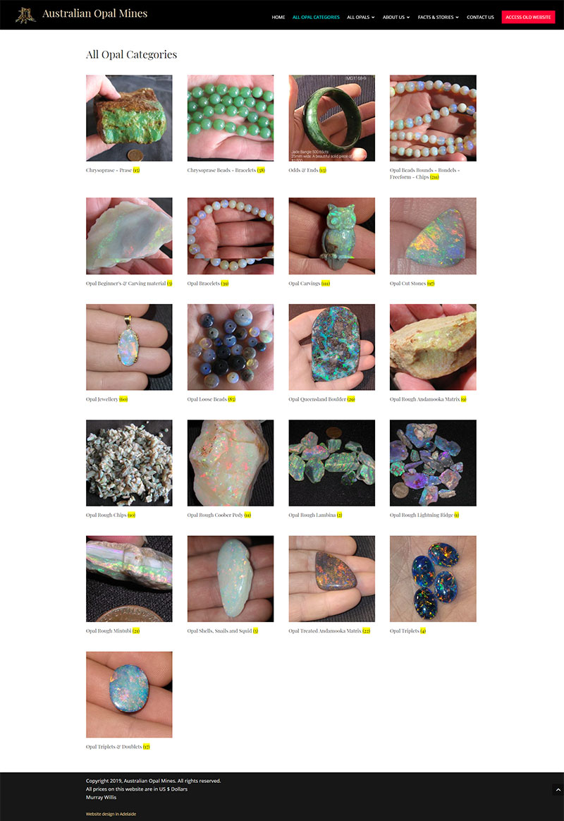 australian opal mines ecommerce website design Adelaide