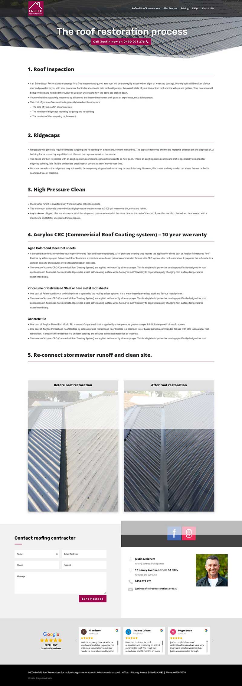 Website design for roof restoration business in Adelaide Website design for roof restoration business in Adelaide