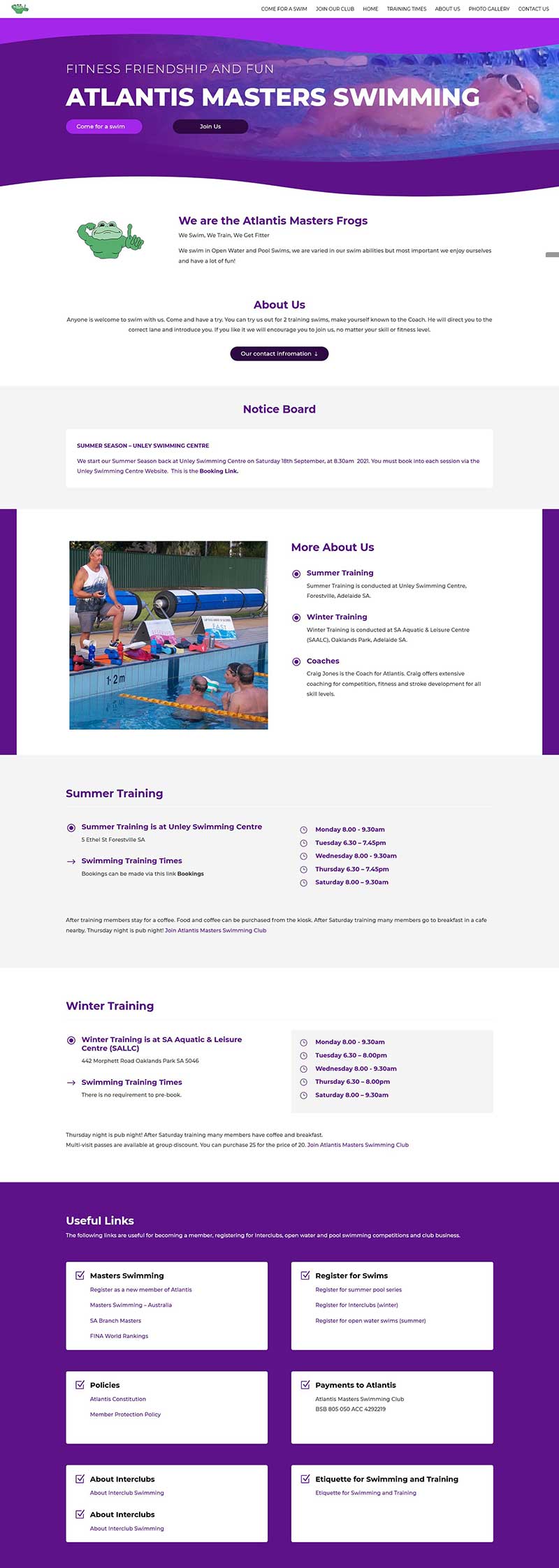 swimming-club-website-design rebuild website in WordPress and Divi
