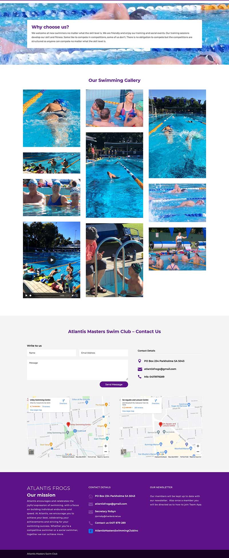 Web development for a swimming club Web development for a swimming club